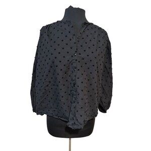 Zara Black Textured Polka Dot Blouse – Size L
